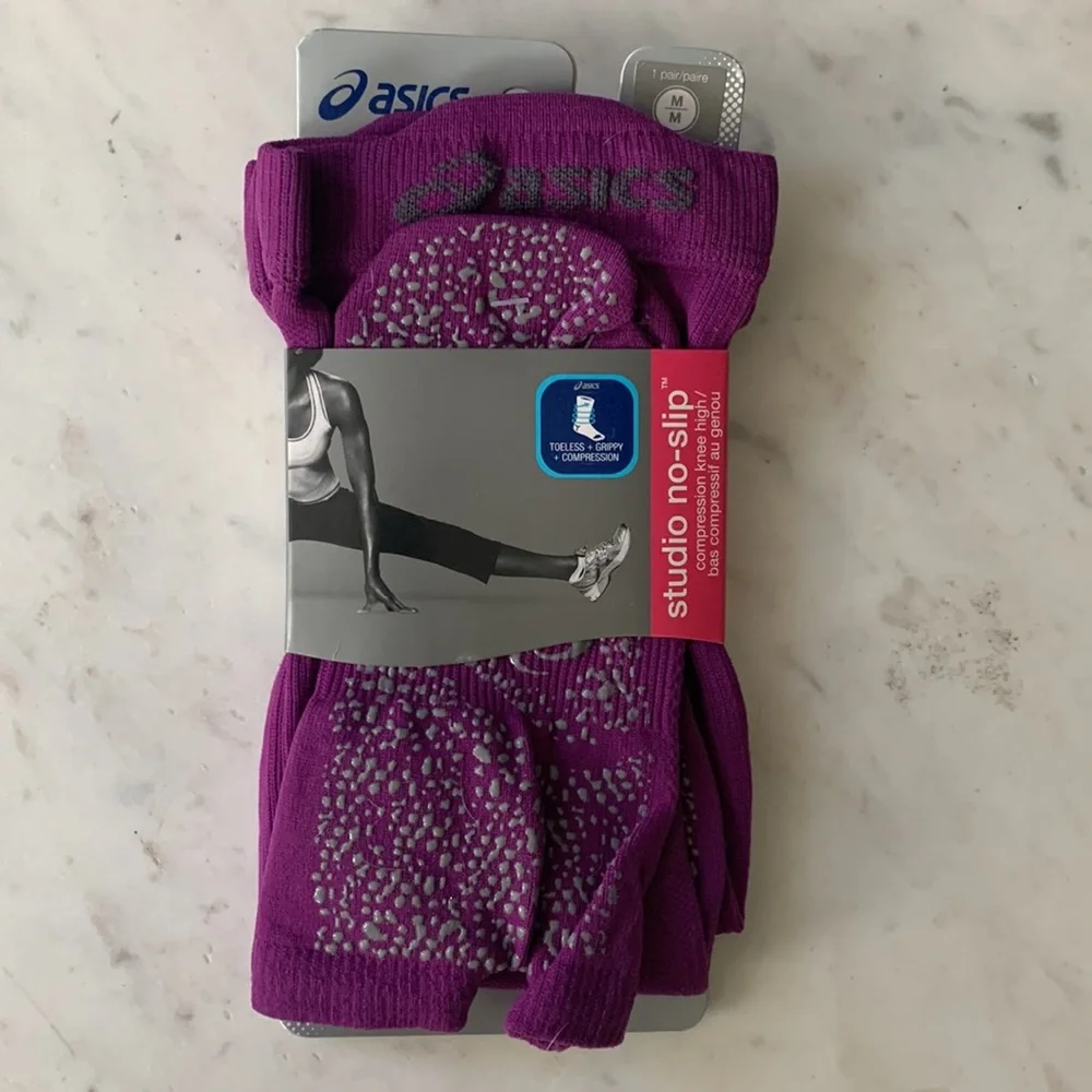 ASICS Women’s Studio No Slip Toeless Compression Knee High Socks in Plum